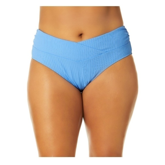 Time And Tru Women's Mid Rise Ribbed Swim Bottom plus size 3x light cloud blue - Picture 4 of 4